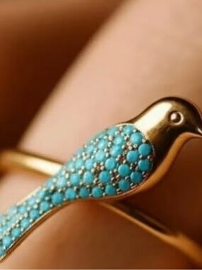 Gold Plated Bird Ring with Turquoise Pavé Stones